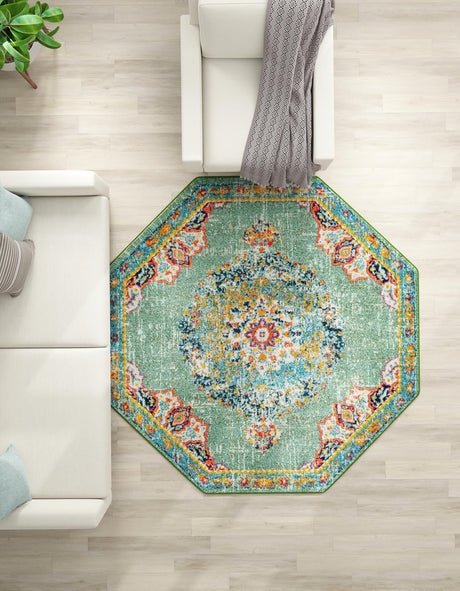 Green 7' 10 x 7' 10 Penrose Octagon Area Rug Classic Durable Stain Resistant Easy Clean Carpet for Traditional Indoor Home Decor for Sale at Rug Engine