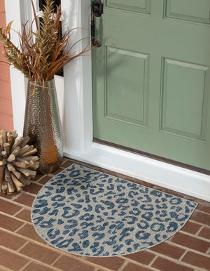 Blue 2' 7 x 4' 1 Outdoor Safari Hearth Half-Round Semicircle Area Rug Weather Resistant for Patio, Deck, Terrace, Balcony, Porch Animal Print Wildlife Nature Carpet for Sale at Rug Engine