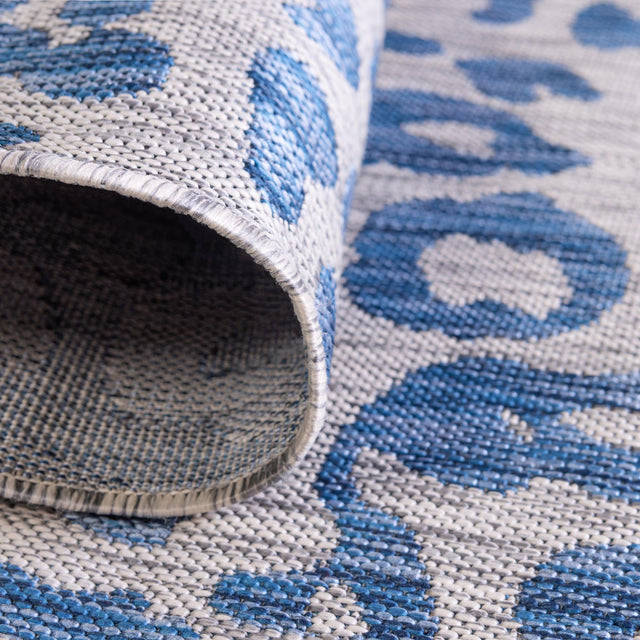 Blue 2' 7 x 4' 1 Outdoor Safari Hearth Half-Round Semicircle Area Rug Weather Resistant for Patio, Deck, Terrace, Balcony, Porch Animal Print Wildlife Nature Carpet for Sale at Rug Engine