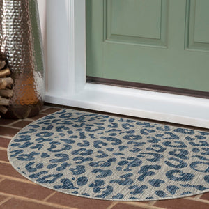 Blue 2' 7 x 4' 1 Outdoor Safari Hearth Half-Round Semicircle Area Rug Weather Resistant for Patio, Deck, Terrace, Balcony, Porch Animal Print Wildlife Nature Carpet for Sale at Rug Engine