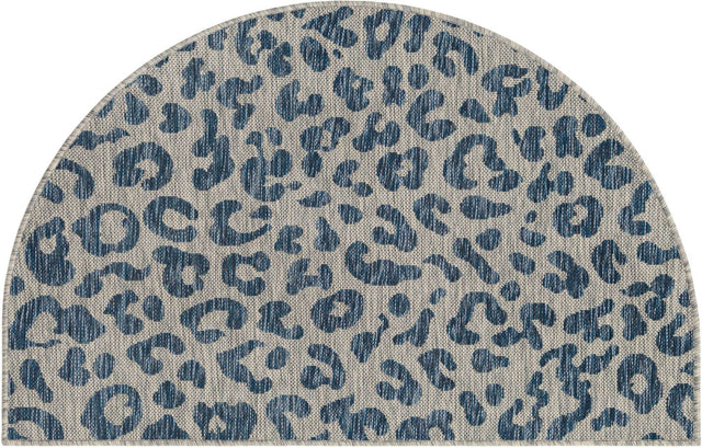 Blue 3' 1 x 6' 1 Outdoor Safari Hearth Half-Round Semicircle Area Rug Weather Resistant for Patio, Deck, Terrace, Balcony, Porch Animal Print Wildlife Nature Carpet for Sale at Rug Engine