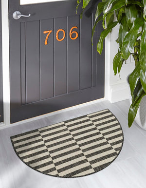Charcoal 2' 2 x 3' 7 Outdoor Striped Hearth Half-Round Semicircle Area Rug Weather Resistant for Patio, Deck, Terrace, Balcony, Porch Geometric Pattern Waterproof Carpet for Sale at Rug Engine