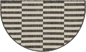 Charcoal 2' 2 x 3' 7 Outdoor Striped Hearth Half-Round Semicircle Area Rug Weather Resistant for Patio, Deck, Terrace, Balcony, Porch Geometric Pattern Waterproof Carpet for Sale at Rug Engine