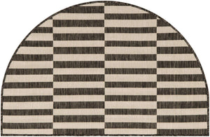 Charcoal 2' 7 x 4' 1 Outdoor Striped Hearth Half-Round Semicircle Area Rug Weather Resistant for Patio, Deck, Terrace, Balcony, Porch Geometric Pattern Waterproof Carpet for Sale at Rug Engine