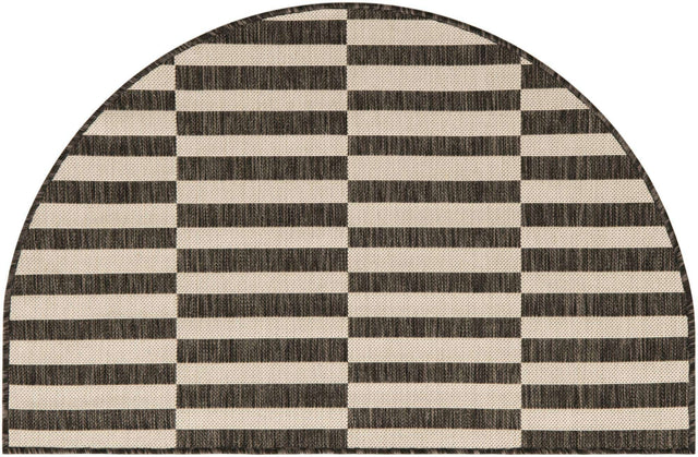 Charcoal 2' 7 x 4' 1 Outdoor Striped Hearth Half-Round Semicircle Area Rug Weather Resistant for Patio, Deck, Terrace, Balcony, Porch Geometric Pattern Waterproof Carpet for Sale at Rug Engine