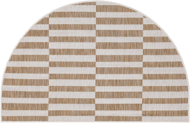 Taupe 2' 7 x 4' 1 Outdoor Striped Hearth Half-Round Semicircle Area Rug Weather Resistant for Patio, Deck, Terrace, Balcony, Porch Geometric Pattern Waterproof Carpet for Sale at Rug Engine
