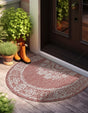 Rust Red 3' 1 x 6' 1 Outdoor Traditional Hearth Half-Round Semicircle Area Rug Weather Resistant for Patio, Deck, Terrace, Balcony, Porch Classical Design Outside Carpet for Sale at Rug Engine