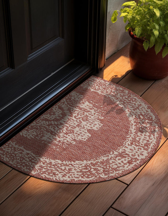 Rust Red 3' 1 x 6' 1 Outdoor Traditional Hearth Half-Round Semicircle Area Rug Weather Resistant for Patio, Deck, Terrace, Balcony, Porch Classical Design Outside Carpet for Sale at Rug Engine