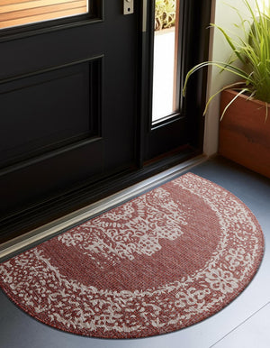 Rust Red 3' 1 x 6' 1 Outdoor Traditional Hearth Half-Round Semicircle Area Rug Weather Resistant for Patio, Deck, Terrace, Balcony, Porch Classical Design Outside Carpet for Sale at Rug Engine