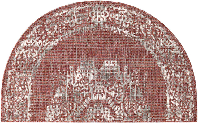 Rust Red 2' 7 x 4' 1 Outdoor Traditional Hearth Half-Round Semicircle Area Rug Weather Resistant for Patio, Deck, Terrace, Balcony, Porch Classical Design Outside Carpet for Sale at Rug Engine