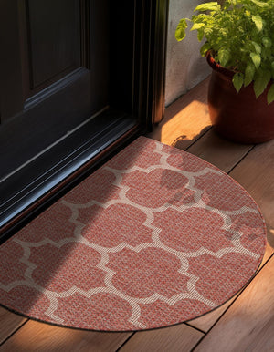 Rust Red 2' 7 x 4' 1 Outdoor Trellis Hearth Half-Round Semicircle Area Rug Weather Resistant for Patio, Deck, Terrace, Balcony, Porch Geometric Design Water Safe Outside Carpet for Sale at Rug Engine