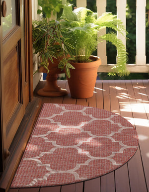 Rust Red 2' 7 x 4' 1 Outdoor Trellis Hearth Half-Round Semicircle Area Rug Weather Resistant for Patio, Deck, Terrace, Balcony, Porch Geometric Design Water Safe Outside Carpet for Sale at Rug Engine