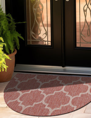 Rust Red 2' 7 x 4' 1 Outdoor Trellis Hearth Half-Round Semicircle Area Rug Weather Resistant for Patio, Deck, Terrace, Balcony, Porch Geometric Design Water Safe Outside Carpet for Sale at Rug Engine