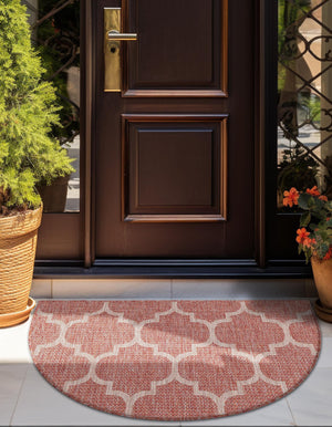 Rust Red 2' 7 x 4' 1 Outdoor Trellis Hearth Half-Round Semicircle Area Rug Weather Resistant for Patio, Deck, Terrace, Balcony, Porch Geometric Design Water Safe Outside Carpet for Sale at Rug Engine