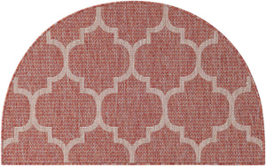 Rust Red 2' 7 x 4' 1 Outdoor Trellis Hearth Half-Round Semicircle Area Rug Weather Resistant for Patio, Deck, Terrace, Balcony, Porch Geometric Design Water Safe Outside Carpet for Sale at Rug Engine