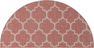 Rust Red 3' 1 x 6' 1 Outdoor Trellis Hearth Half-Round Semicircle Area Rug Weather Resistant for Patio, Deck, Terrace, Balcony, Porch Geometric Design Water Safe Outside Carpet for Sale at Rug Engine