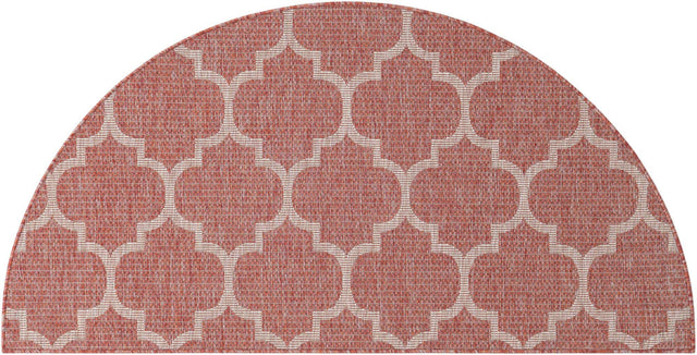 Rust Red 3' 1 x 6' 1 Outdoor Trellis Hearth Half-Round Semicircle Area Rug Weather Resistant for Patio, Deck, Terrace, Balcony, Porch Geometric Design Water Safe Outside Carpet for Sale at Rug Engine