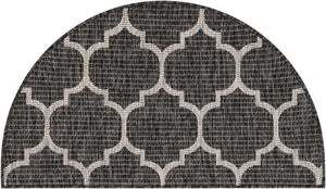 Black 2' 2 x 3' 7 Outdoor Trellis Hearth Half-Round Semicircle Area Rug Weather Resistant for Patio, Deck, Terrace, Balcony, Porch Geometric Design Water Safe Outside Carpet for Sale at Rug Engine