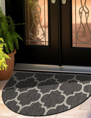 Black 2' 7 x 4' 1 Outdoor Trellis Hearth Half-Round Semicircle Area Rug Weather Resistant for Patio, Deck, Terrace, Balcony, Porch Geometric Design Water Safe Outside Carpet for Sale at Rug Engine
