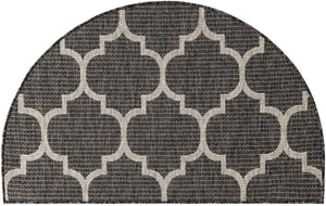 Black 2' 7 x 4' 1 Outdoor Trellis Hearth Half-Round Semicircle Area Rug Weather Resistant for Patio, Deck, Terrace, Balcony, Porch Geometric Design Water Safe Outside Carpet for Sale at Rug Engine