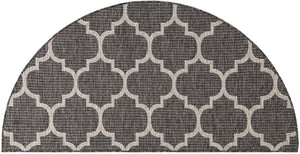 Black 3' 1 x 6' 1 Outdoor Trellis Hearth Half-Round Semicircle Area Rug Weather Resistant for Patio, Deck, Terrace, Balcony, Porch Geometric Design Water Safe Outside Carpet for Sale at Rug Engine