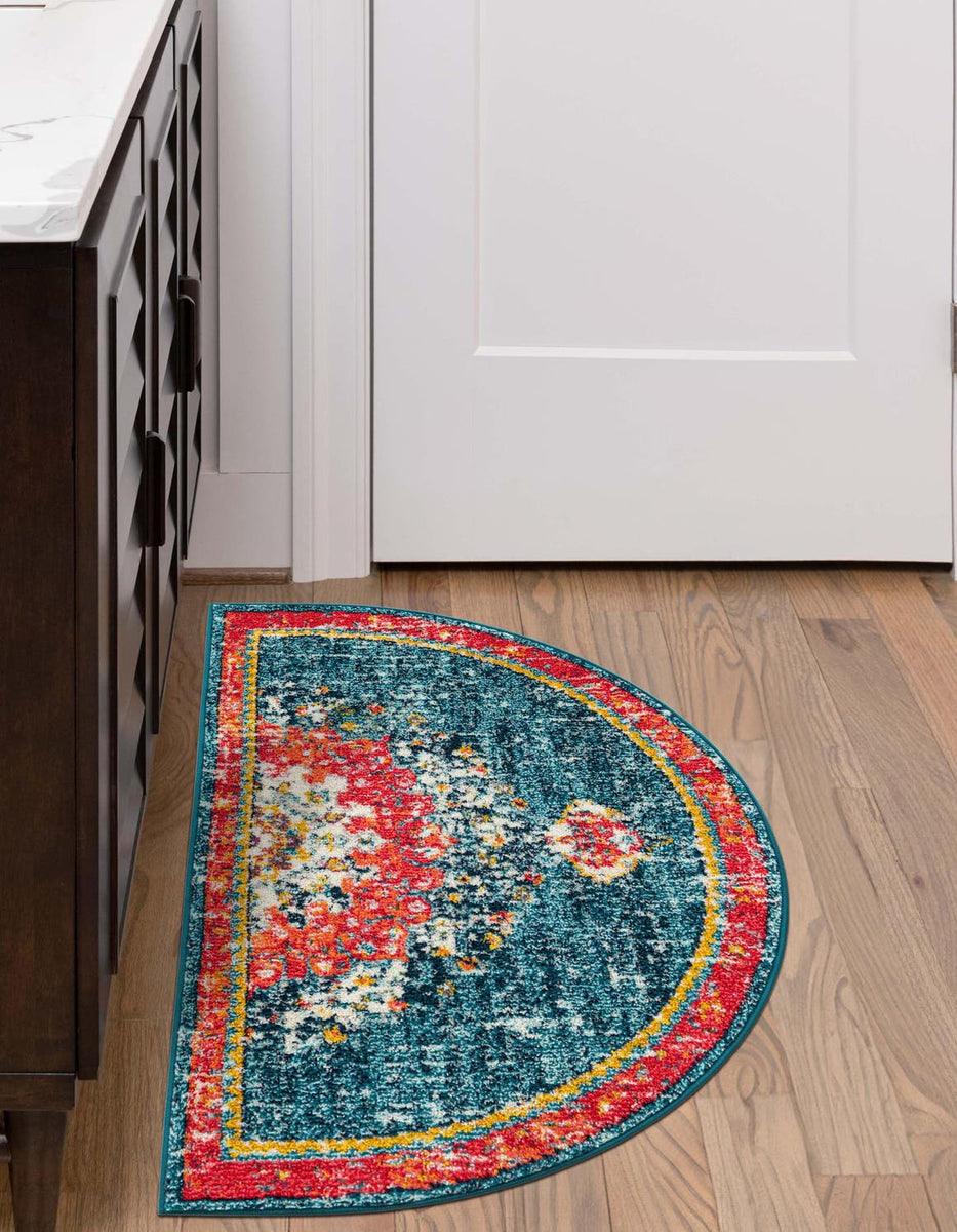 Blue 2' 2 x 3' 7 Penrose Hearth Half-Round Semicircle Area Rug Classic ...