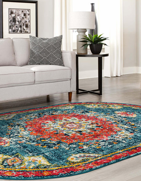 Blue 4' 1 x 6' 1 Penrose Oval Area Rug Classic Durable Stain Resistant Easy Clean Carpet for Traditional Indoor Home Decor for Sale at Rug Engine