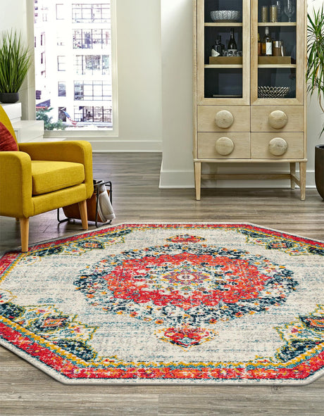 Ivory 7' 10 x 7' 10 Penrose Octagon Area Rug Classic Durable Stain Resistant Easy Clean Carpet for Traditional Indoor Home Decor for Sale at Rug Engine