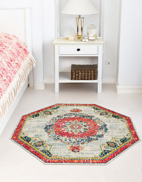 Ivory 7' 10 x 7' 10 Penrose Octagon Area Rug Classic Durable Stain Resistant Easy Clean Carpet for Traditional Indoor Home Decor for Sale at Rug Engine