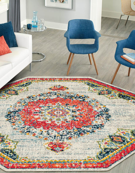 Ivory 7' 10 x 7' 10 Penrose Octagon Area Rug Classic Durable Stain Resistant Easy Clean Carpet for Traditional Indoor Home Decor for Sale at Rug Engine