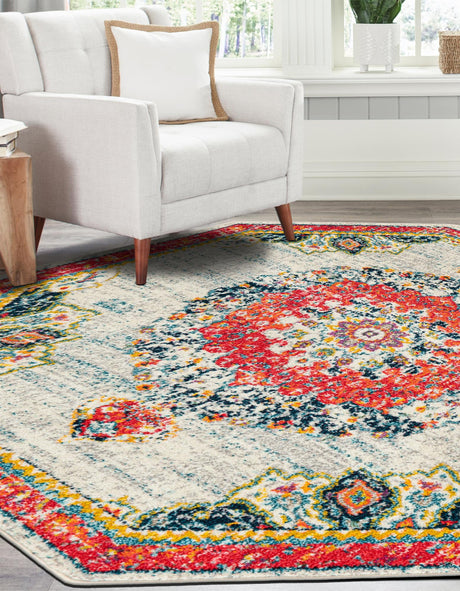 Ivory 7' 10 x 7' 10 Penrose Octagon Area Rug Classic Durable Stain Resistant Easy Clean Carpet for Traditional Indoor Home Decor for Sale at Rug Engine