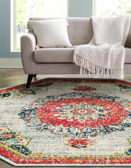 Ivory 7' 10 x 7' 10 Penrose Octagon Area Rug Classic Durable Stain Resistant Easy Clean Carpet for Traditional Indoor Home Decor for Sale at Rug Engine