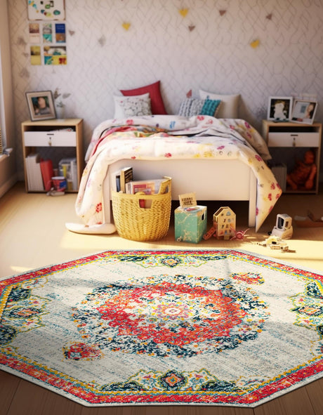 Ivory 6' 1 x 6' 1 Penrose Octagon Area Rug Classic Durable Stain Resistant Easy Clean Carpet for Traditional Indoor Home Decor for Sale at Rug Engine