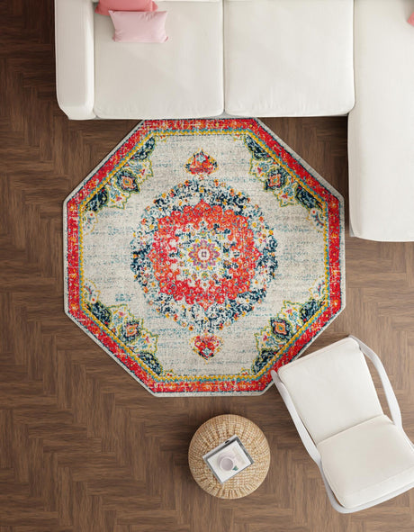Ivory 6' 1 x 6' 1 Penrose Octagon Area Rug Classic Durable Stain Resistant Easy Clean Carpet for Traditional Indoor Home Decor for Sale at Rug Engine