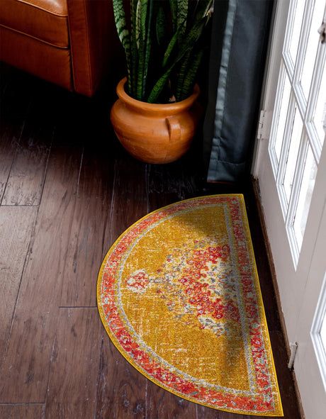 Gold 2' 2 x 3' 7 Penrose Hearth Half-Round Semicircle Area Rug Classic Durable Stain Resistant Easy Clean Carpet for Traditional Indoor Home Decor for Sale at Rug Engine