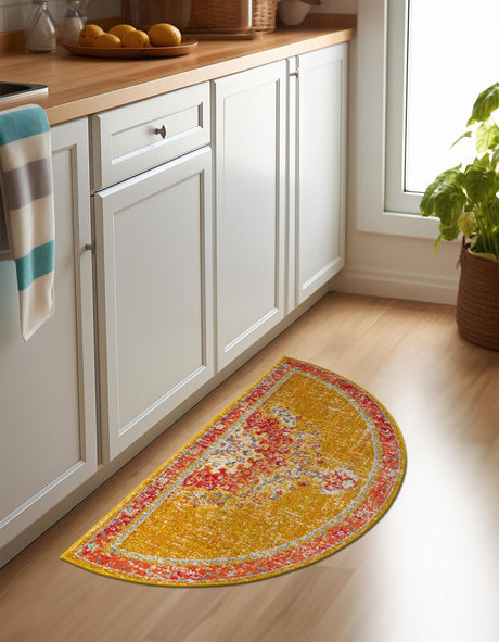 Gold 3' 1 x 6' 1 Penrose Hearth Half-Round Semicircle Area Rug Classic Durable Stain Resistant Easy Clean Carpet for Traditional Indoor Home Decor for Sale at Rug Engine