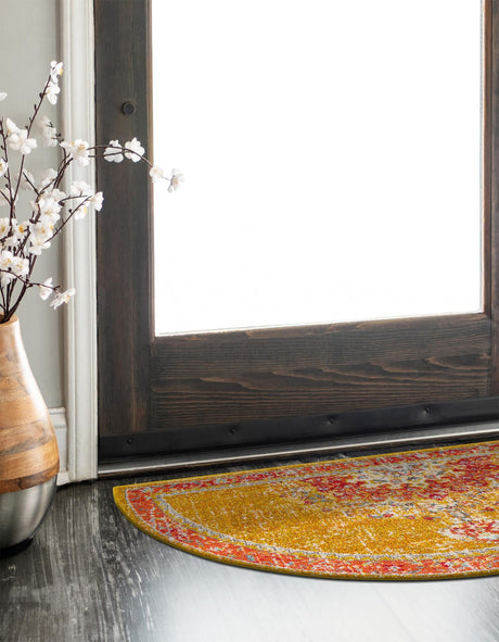 Gold 2' 2 x 3' 7 Penrose Hearth Half-Round Semicircle Area Rug Classic Durable Stain Resistant Easy Clean Carpet for Traditional Indoor Home Decor for Sale at Rug Engine