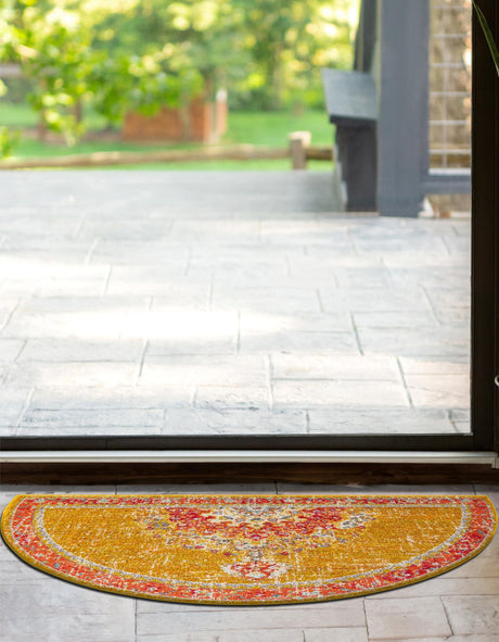 Gold 2' 7 x 4' 1 Penrose Hearth Half-Round Semicircle Area Rug Classic Durable Stain Resistant Easy Clean Carpet for Traditional Indoor Home Decor for Sale at Rug Engine