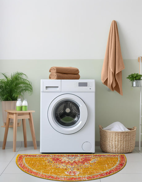 Gold 2' 7 x 4' 1 Penrose Hearth Half-Round Semicircle Area Rug Classic Durable Stain Resistant Easy Clean Carpet for Traditional Indoor Home Decor for Sale at Rug Engine