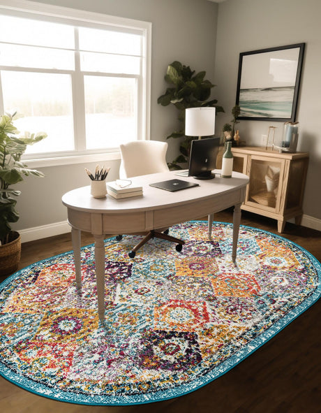 Multicolor 3' 1 x 5' 3 Penrose Oval Area Rug Classic Durable Stain Resistant Easy Clean Carpet for Traditional Indoor Home Decor for Sale at Rug Engine