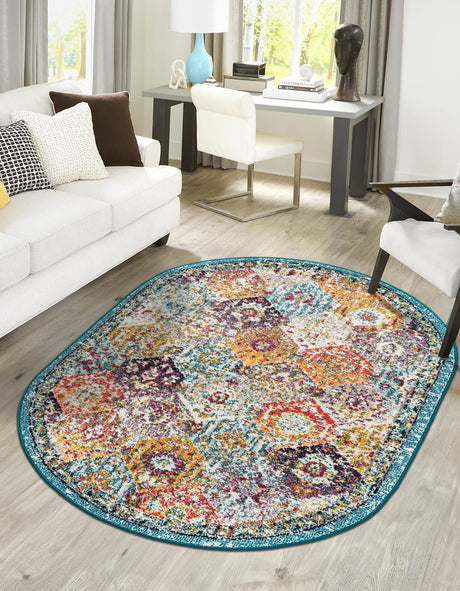 Multicolor 4' 1 x 6' 1 Penrose Oval Area Rug Classic Durable Stain Resistant Easy Clean Carpet for Traditional Indoor Home Decor for Sale at Rug Engine