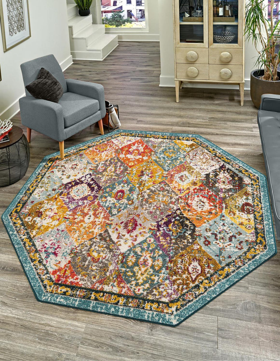 Multicolor 6' 1 x 6' 1 Penrose Octagon Area Rug Classic Durable Stain ...
