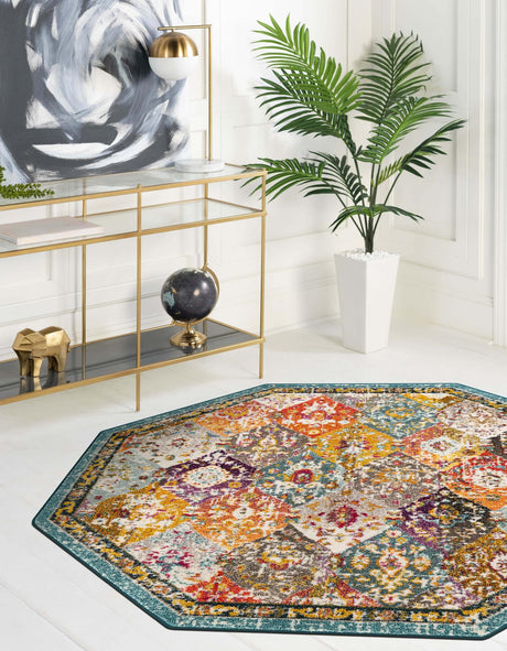 Multicolor 6' 1 x 6' 1 Penrose Octagon Area Rug Classic Durable Stain Resistant Easy Clean Carpet for Traditional Indoor Home Decor for Sale at Rug Engine