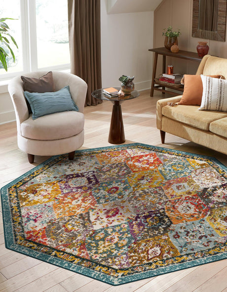 Multicolor 6' 1 x 6' 1 Penrose Octagon Area Rug Classic Durable Stain Resistant Easy Clean Carpet for Traditional Indoor Home Decor for Sale at Rug Engine