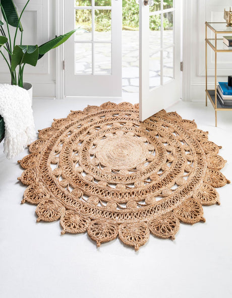 Natural 5' 1 x 5' 1 Braided Jute Round Rug
