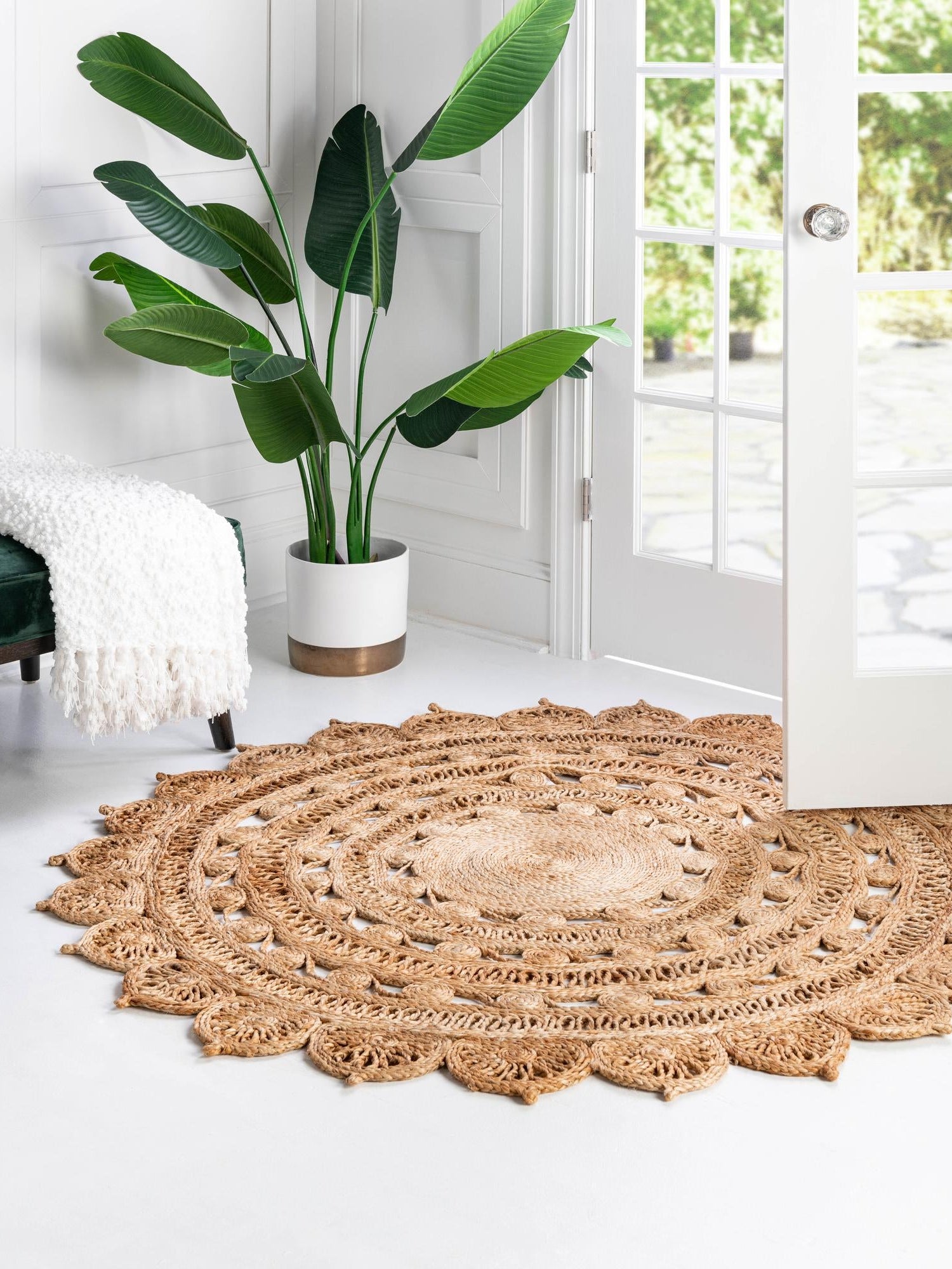 Natural 6' 1 x 6' 1 Braided Jute Round Area Rug 100% Jute Hand Braided Natural Eco-Friendly Boho Style Carpet for Living Rooms Dining Office Space Dorms for Sale at Rug Engine