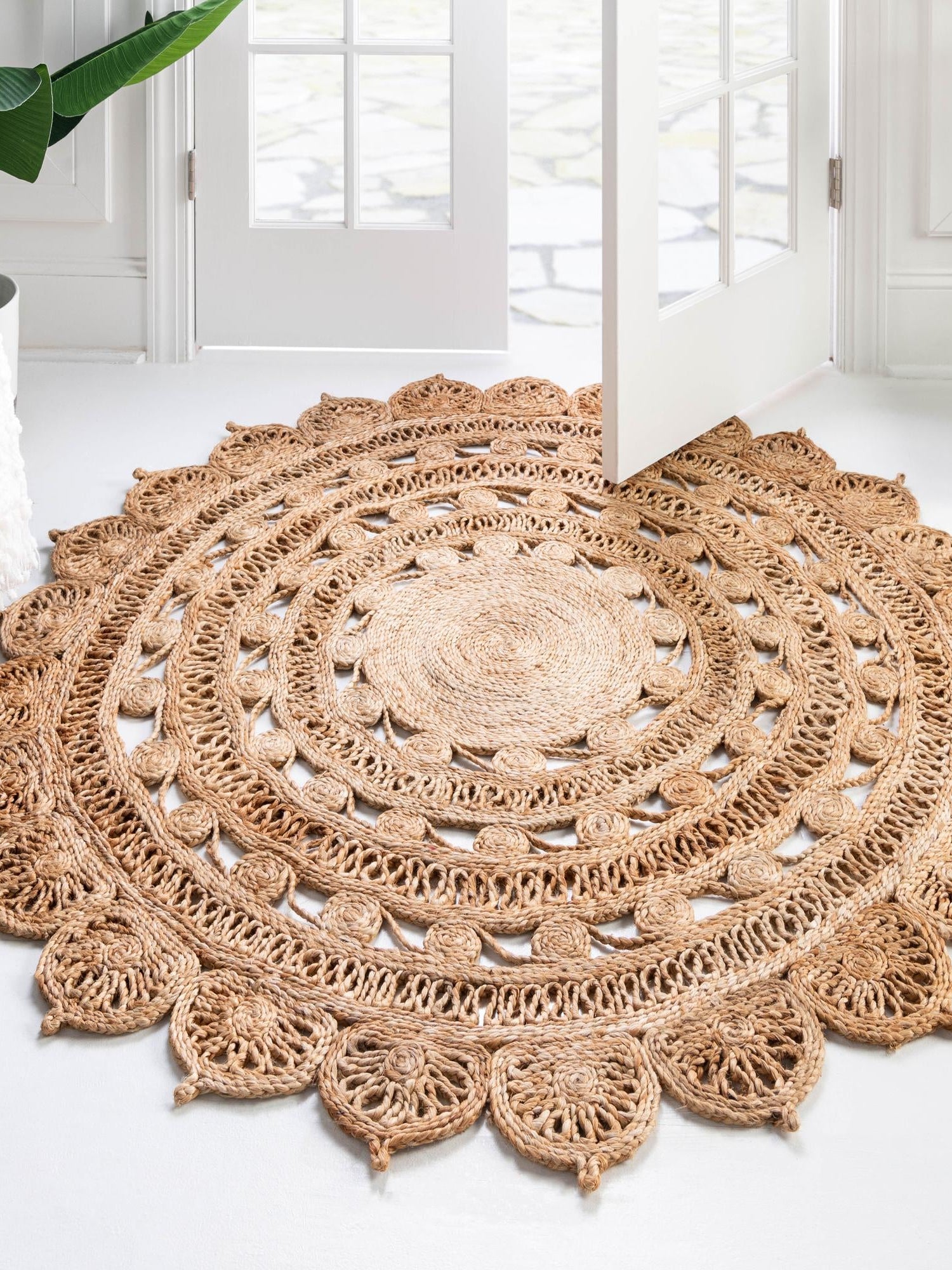 Natural 4' 1 x 4' 1 Braided Jute Round Area Rug 100% Jute Hand Braided Natural Eco-Friendly Boho Style Carpet for Living Rooms Dining Office Space Dorms for Sale at Rug Engine
