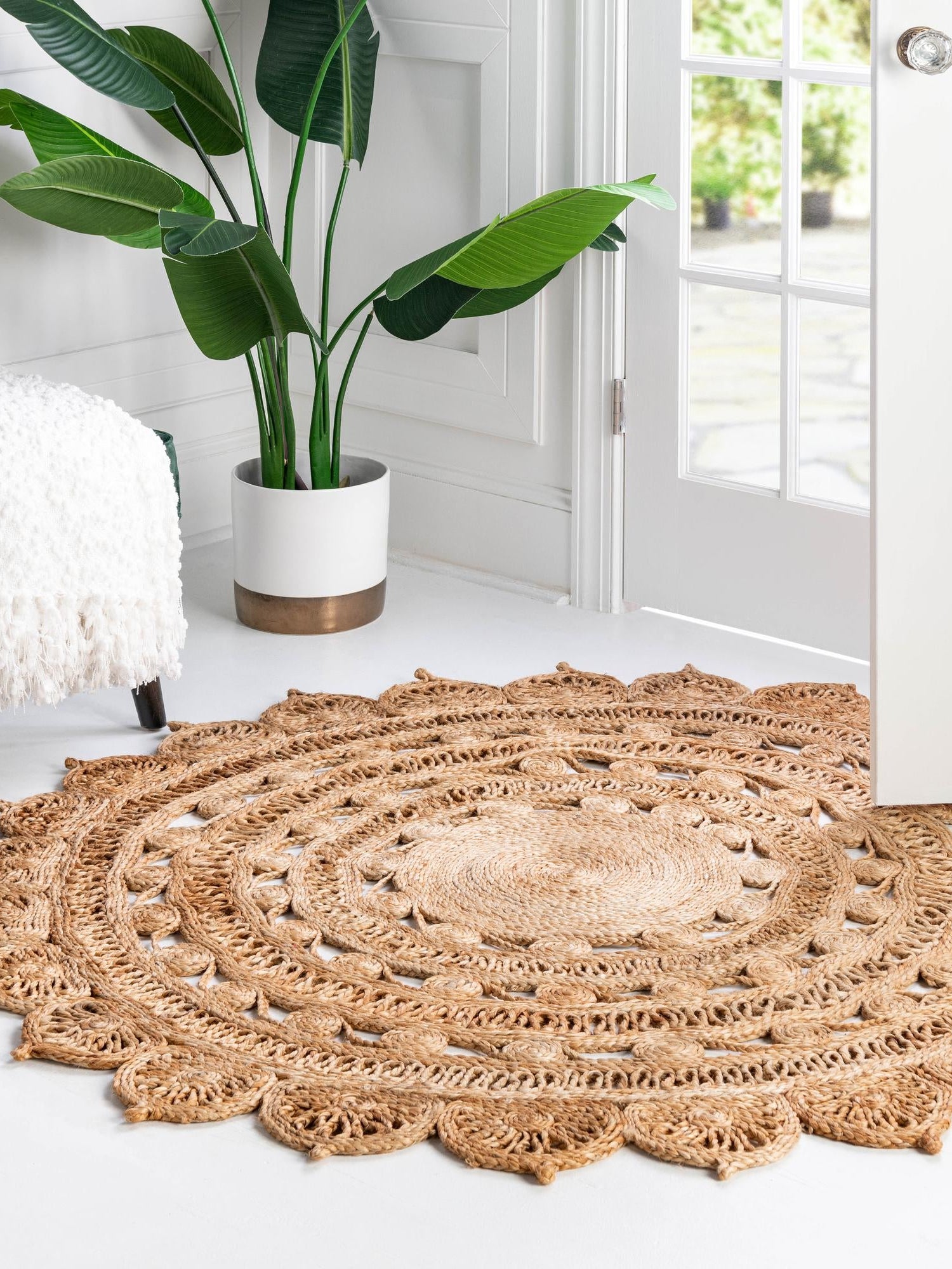 Natural 3' 1 x 3' 1 Braided Jute Round Area Rug 100% Jute Hand Braided Natural Eco-Friendly Boho Style Carpet for Living Rooms Dining Office Space Dorms for Sale at Rug Engine