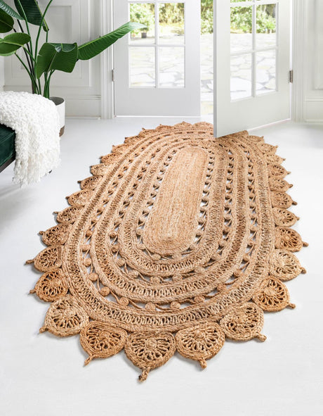 Natural 5' 1 x 8' Braided Jute Oval Rug