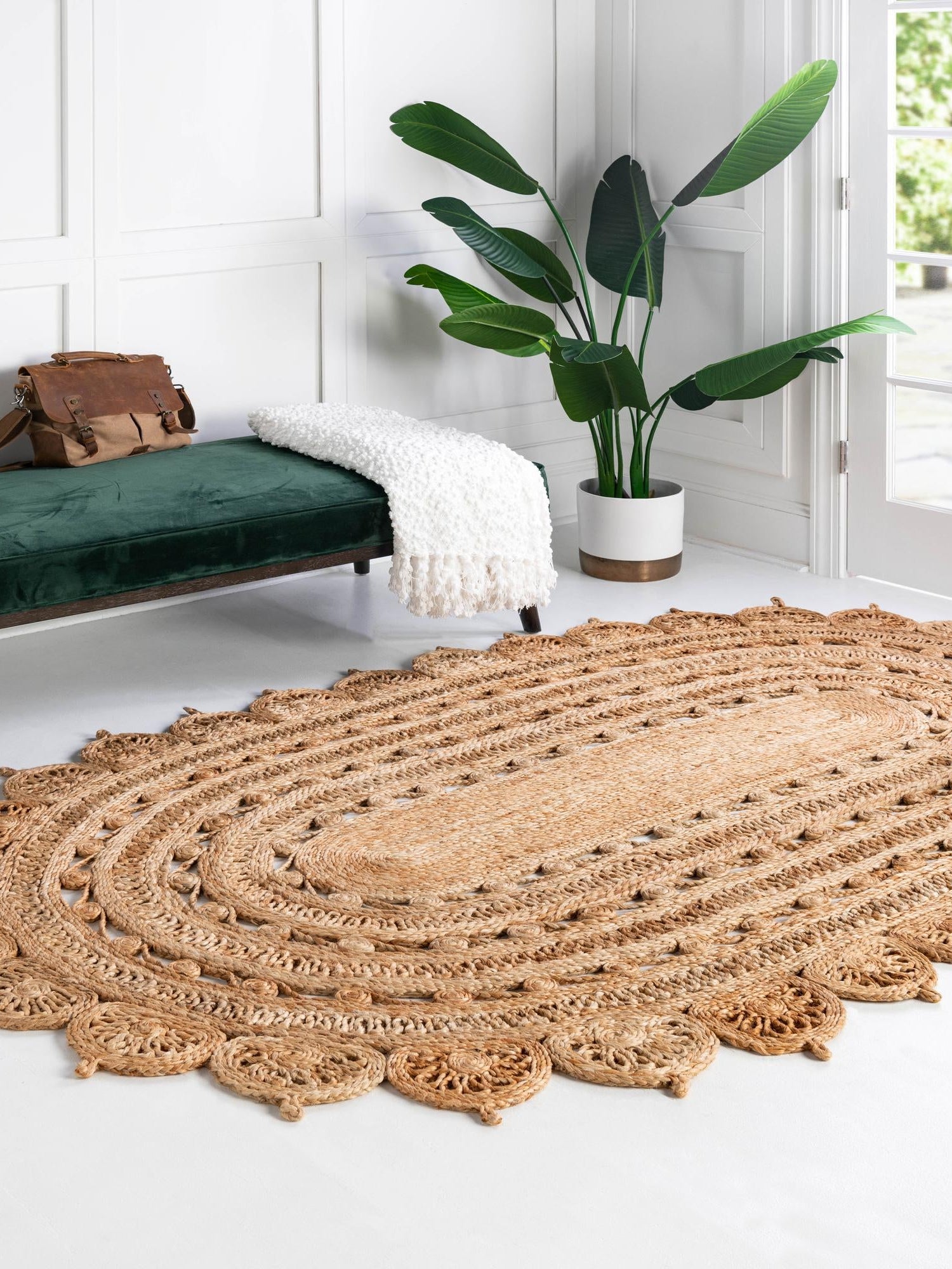 Natural 3' 1 x 5' 1 Braided Jute Oval Area Rug 100% Jute Hand Braided Natural Eco-Friendly Boho Style Carpet for Living Rooms Dining Office Space Dorms for Sale at Rug Engine